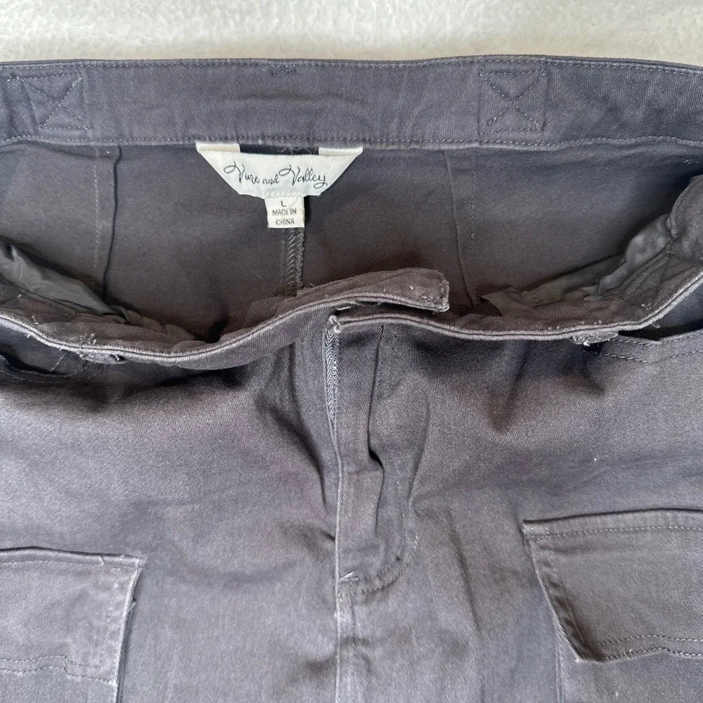 Y2K 90s Quiet Luxury Cargo Pants Black Multi Pocket Utility Wide Leg LARGE - Picture 6 of 9